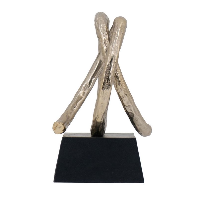 10 Inch Modern Table Sculpture, Bright Gold Aluminum, Intertwined Ring Loop - Benzara