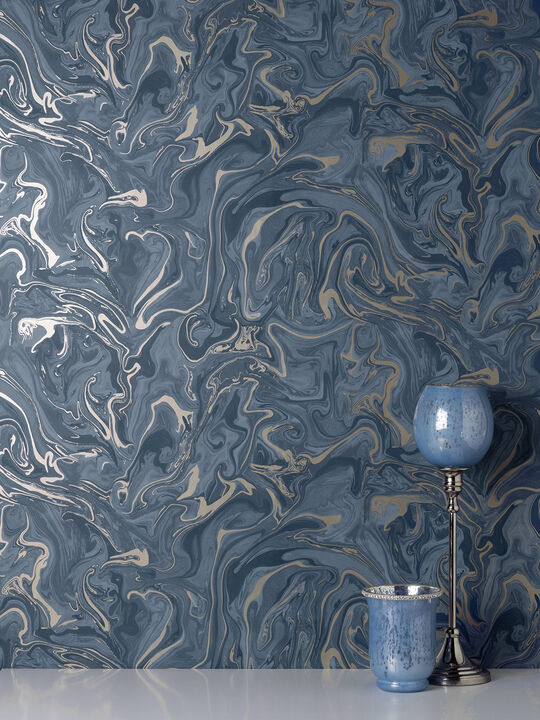 Suave Navy Marble Wallpaper