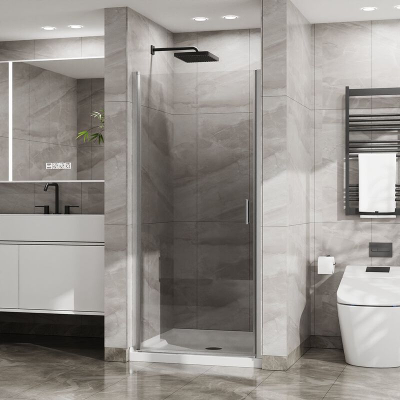 Silver & White Bathroom Shower Combo, 90&deg; Pivot Door and Non-Slip Base with PVC Support