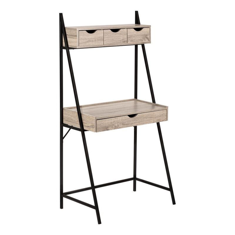 Computer Desk, Home Office, Laptop, Leaning, Storage Drawers, 32L, Work, Brown