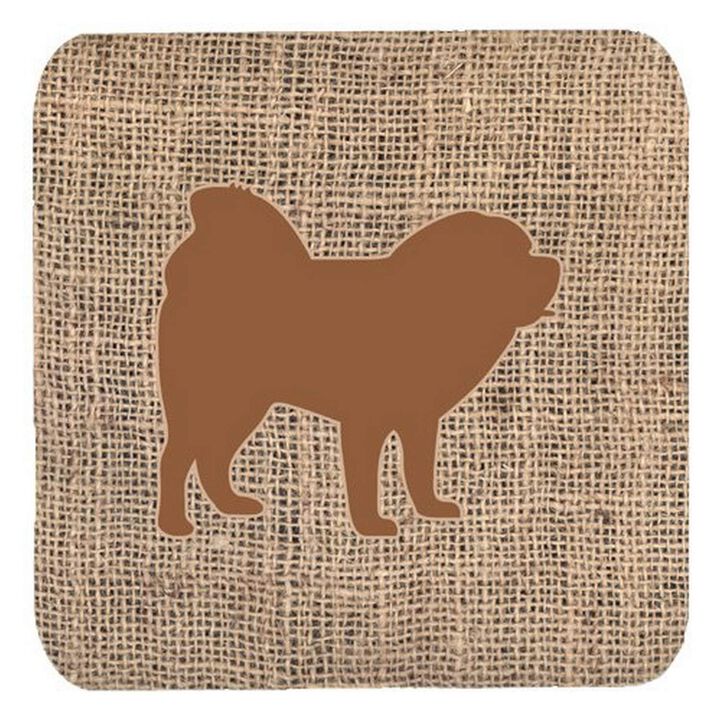 Caroline's Treasures BB1106-BL-BN-FC Chow Chow Burlap and Brown Foam Coasters (Set of 4), 3.5 H x 3.5 W, Multicolor