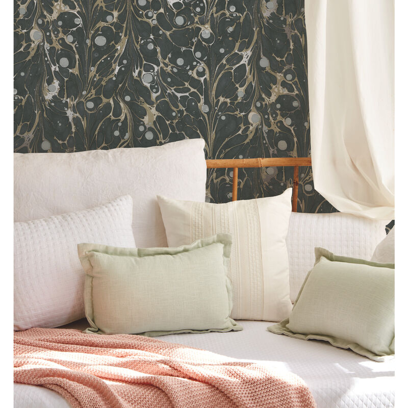 Marbled Endpaper Black & Gold Wallpaper image number 2