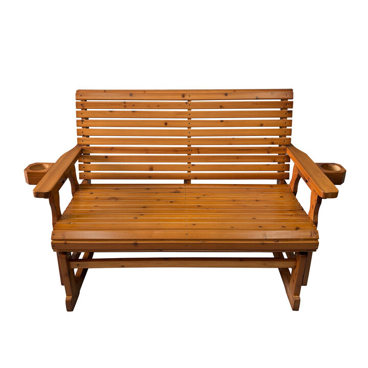 Patio Glider with Cup Holders, High Roll Back and Deep Contoured Seat, 2-Seater, Heavy Duty 800 Lb, 4 Feet (Brown 4 Ft)