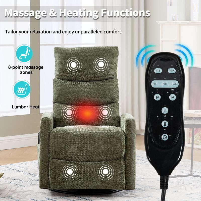Chenille Manual Recliner Chair Swivel Rocker Recliner with Heat & Massage image number 3