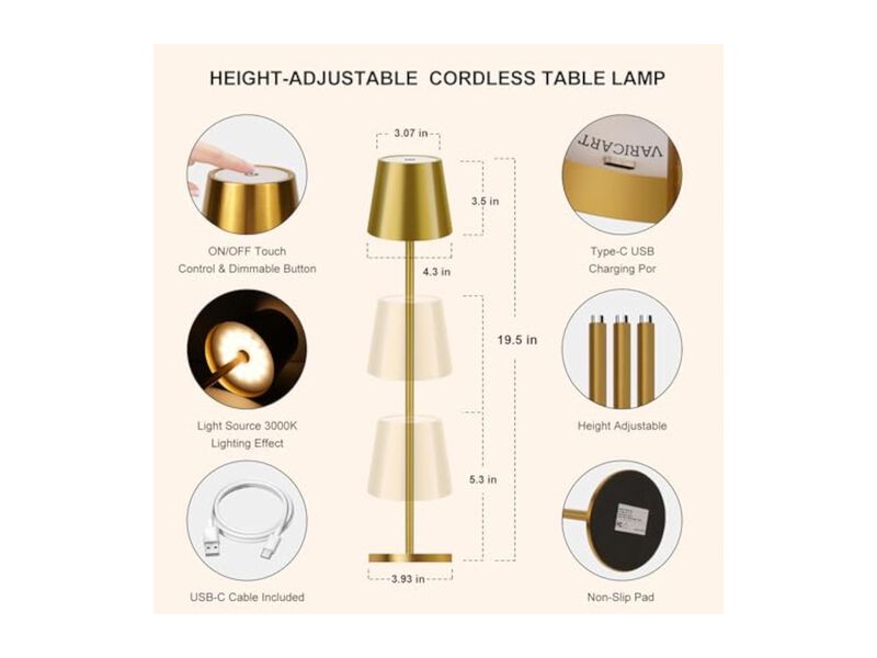 Rechargeable Cordless Waterproof Metal Desk Lamps Set Of 2 For Office Outdoor image number 2