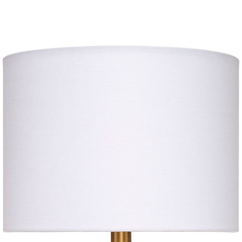 Myn Table Lamp, 18 Inch, White Linen Drum Shade, Cream Leather Base