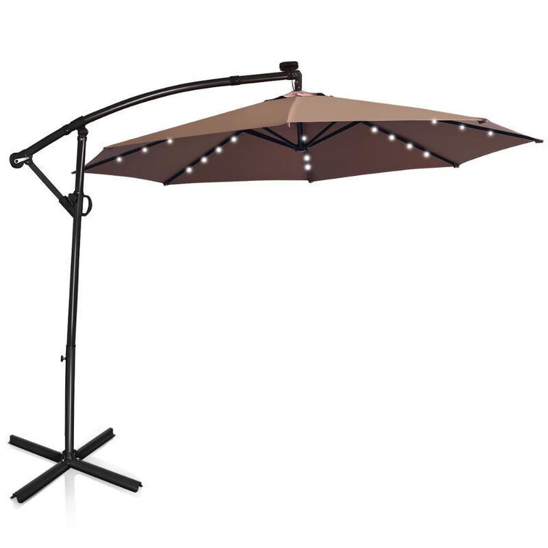 360-Degree Rotating Patio Umbrella &ndash; Solar Powered LED Cantilever Shade (Base Not Included)