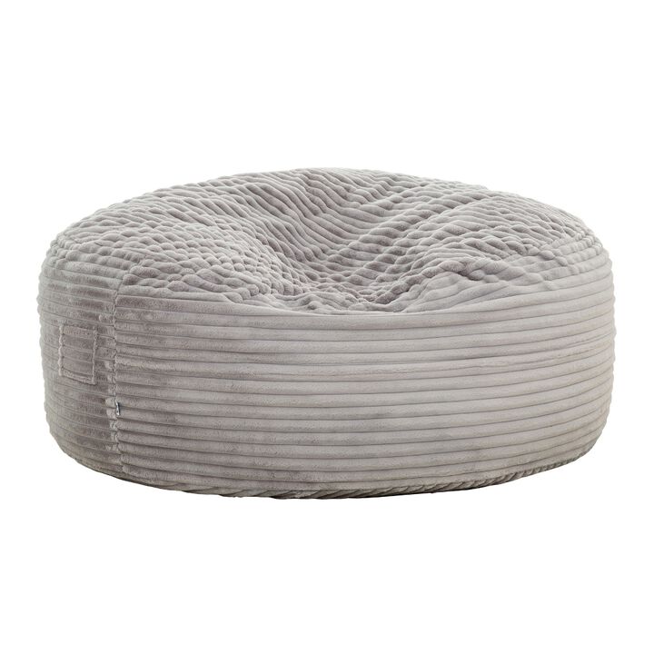 Sealy Oversized Bean Bag Chair, Gray Faux Fur Cover Shredded Foam Fill - Benzara