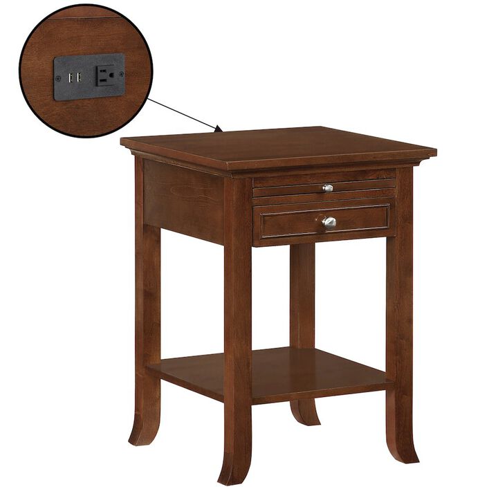Convenience Concepts 1 Drawer End Table with Charging Station and Pull-Out Shelf