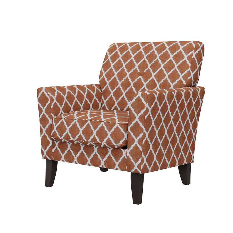 HL Home Furnishings Alex Transitional Flared Arm Armchair in Orange Trellis