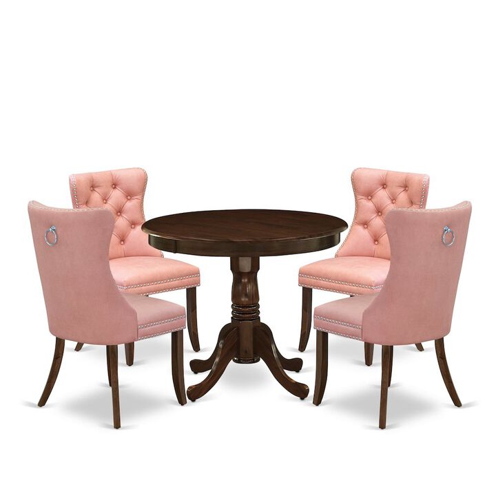 5 Piece Dinette Set Consists of a Round Dining Table with Pedestal