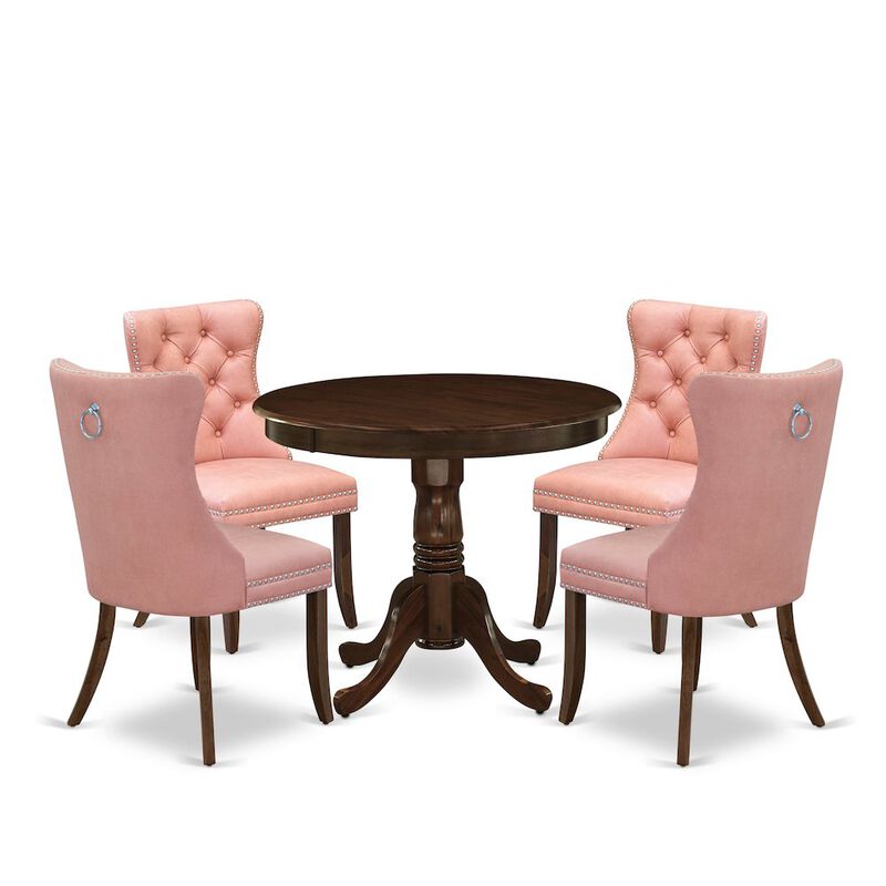 5 Piece Dinette Set Consists of a Round Dining Table with Pedestal