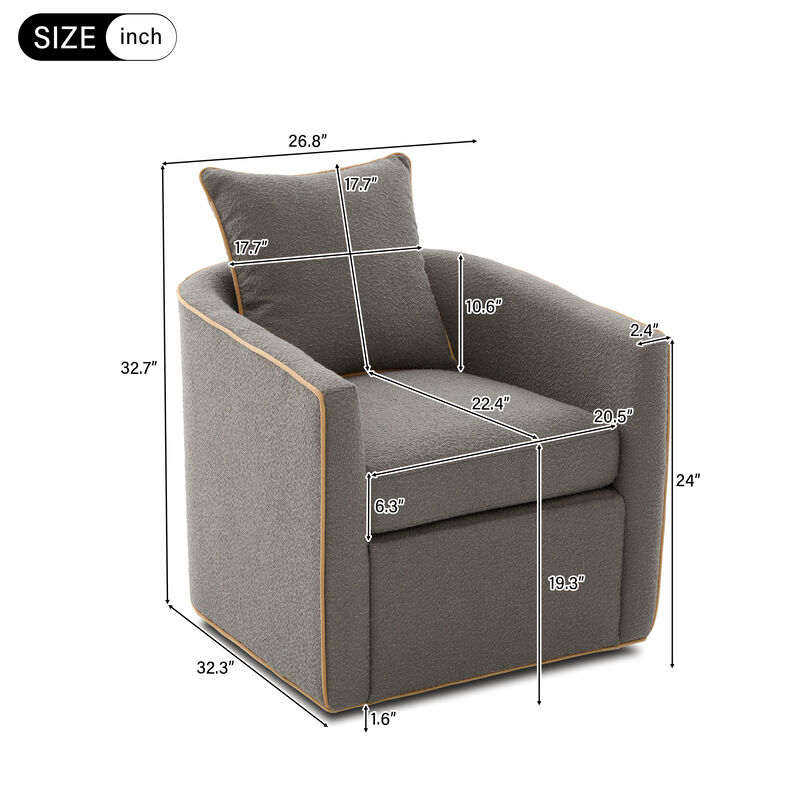 Merax Modern 360&deg; Swivel Boucl&eacute; Accent Chair with Curved Piped Arms & Matching Pillow image number 2