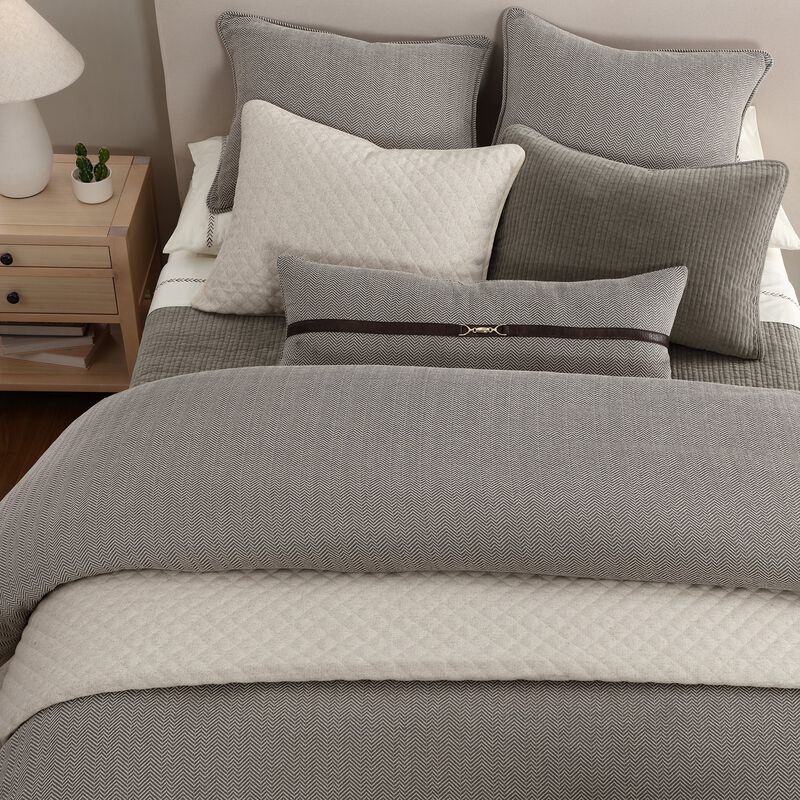 Chenille Herringbone Queen Taupe Duvet Cover Set image number 1