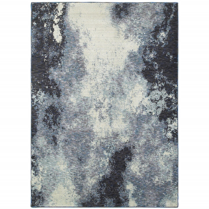 3 X 5 Navy And Ivory Abstract Power Loom Stain Resistant Area Rug