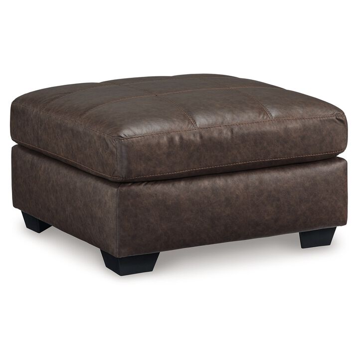 Barl Oversized Ottoman, Plush Dark Brown Faux Leather Cushion, 36 Inch - Benzara