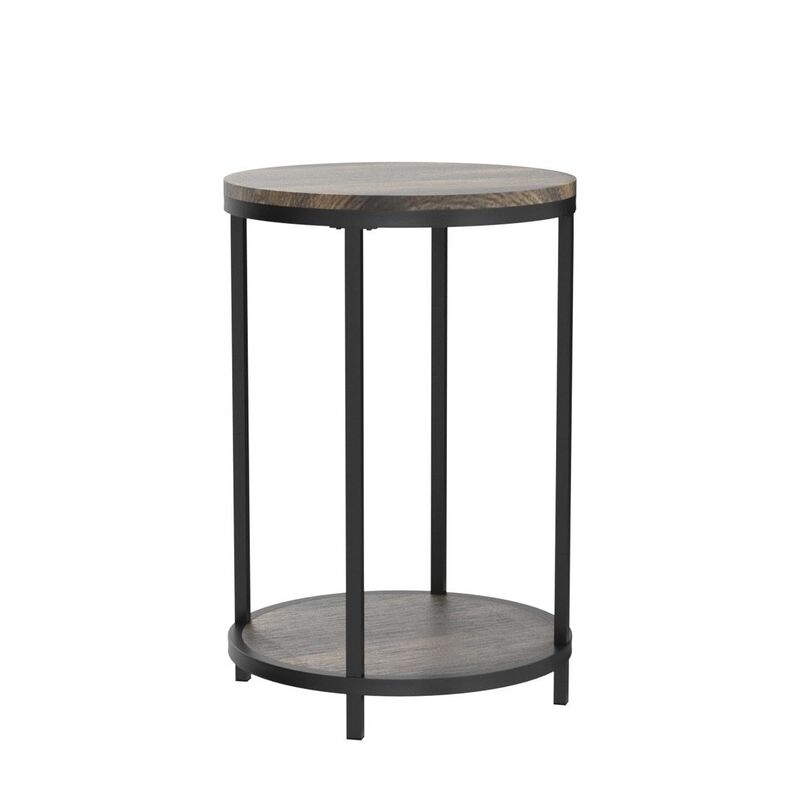 NSdirect Round Side Table Set of 2,16in Rustic Wooden End Table Surface Top & Sturdy Metal Legs Nightstand for Living Room Bedro