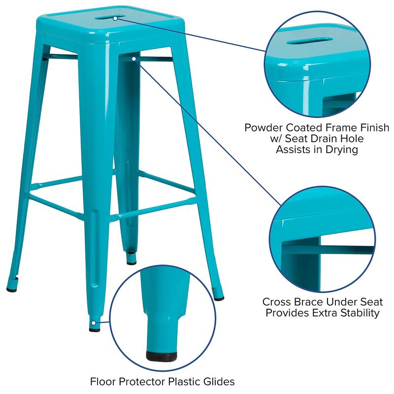 Flash Furniture Commercial Grade 30" High Backless Crystal Teal-Blue Indoor-Outdoor Barstool image number 3