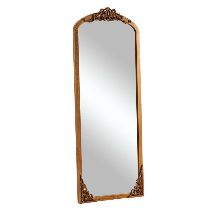 HomeRoots 64" Brown Solid Wood Framed Full Length Mirror