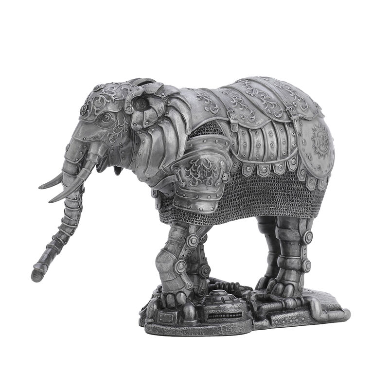 Metallic Silver Pewter Finish Mechanical Steampunk Elephant Statue image number 5
