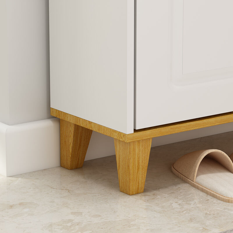 FUFU&GAGA Modern White & Wood 3-Tier Shoe Cabinet (35.4" W x 9.4" D x 47.2" H), White