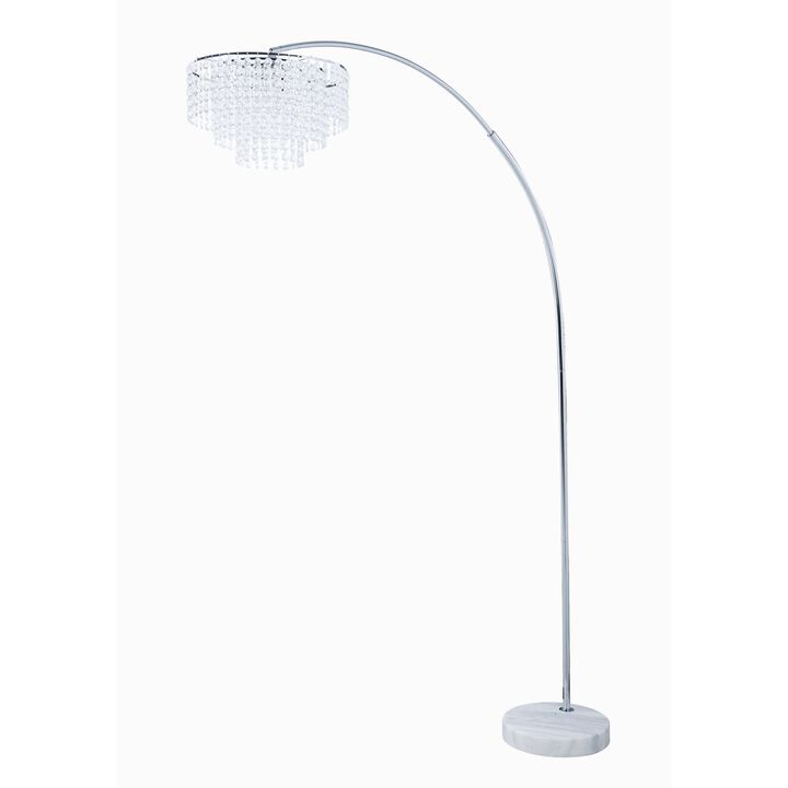 Crystal Accented Tiered Metal Floor Lamp with Marble Base, Silver and White-Benzara