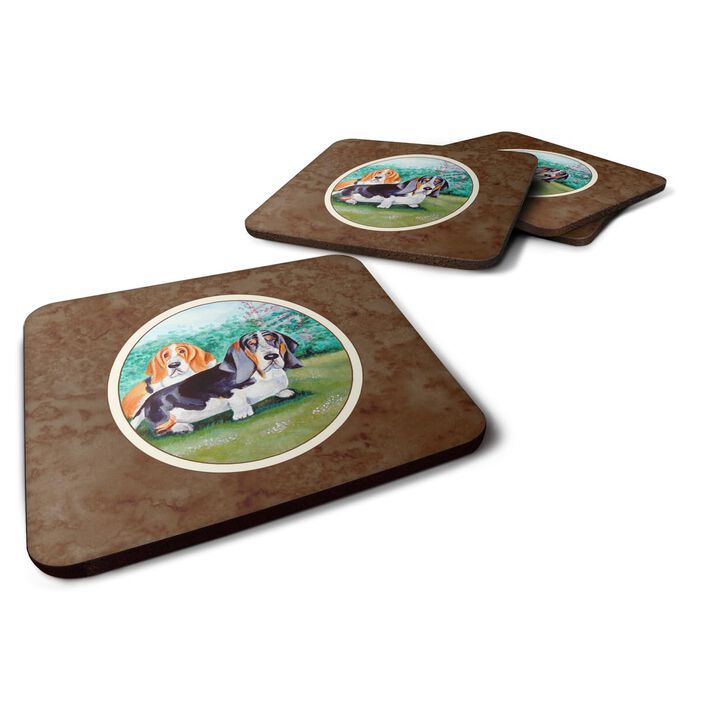 Caroline's Treasures 7061FC Basset Hound Double Trouble Foam Coasters (Set of 4), 3.5, Multicolor