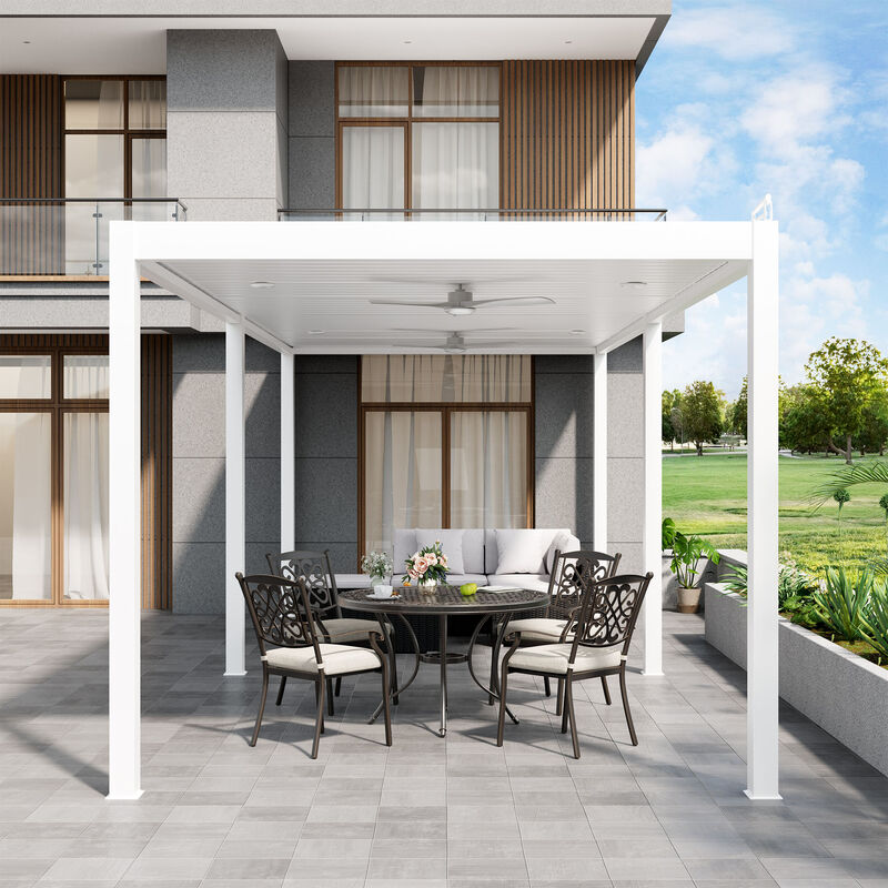 Mondawe 10'x26' Solar Intelligent Aluminum Pergola,W/ Auto-Adjusting Louvers&Hidden Drainage System image number 1