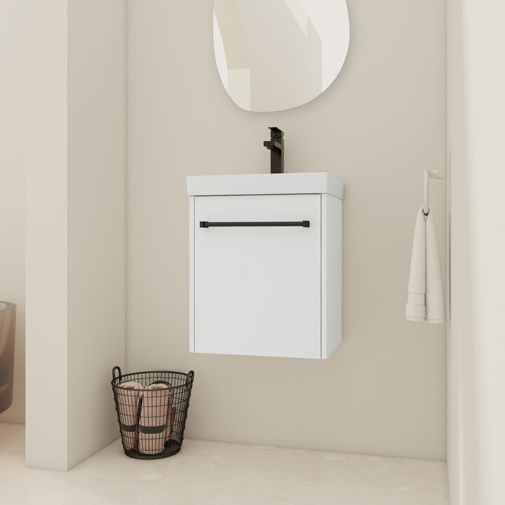 ELEMENT ACE Compact Floating Wall-Mounted Bathroom Vanity with Integrated Ceramic Sink and Soft-Close Cabinet Storage