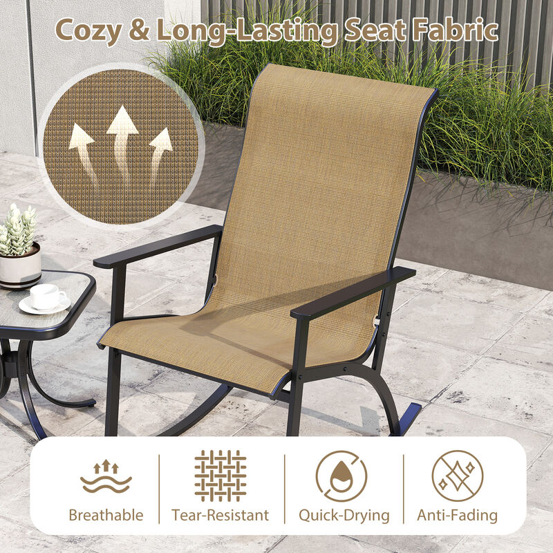 Brown Patio Rocking Bistro Set with Wood-Plastic Tabletop and High Back image number 5