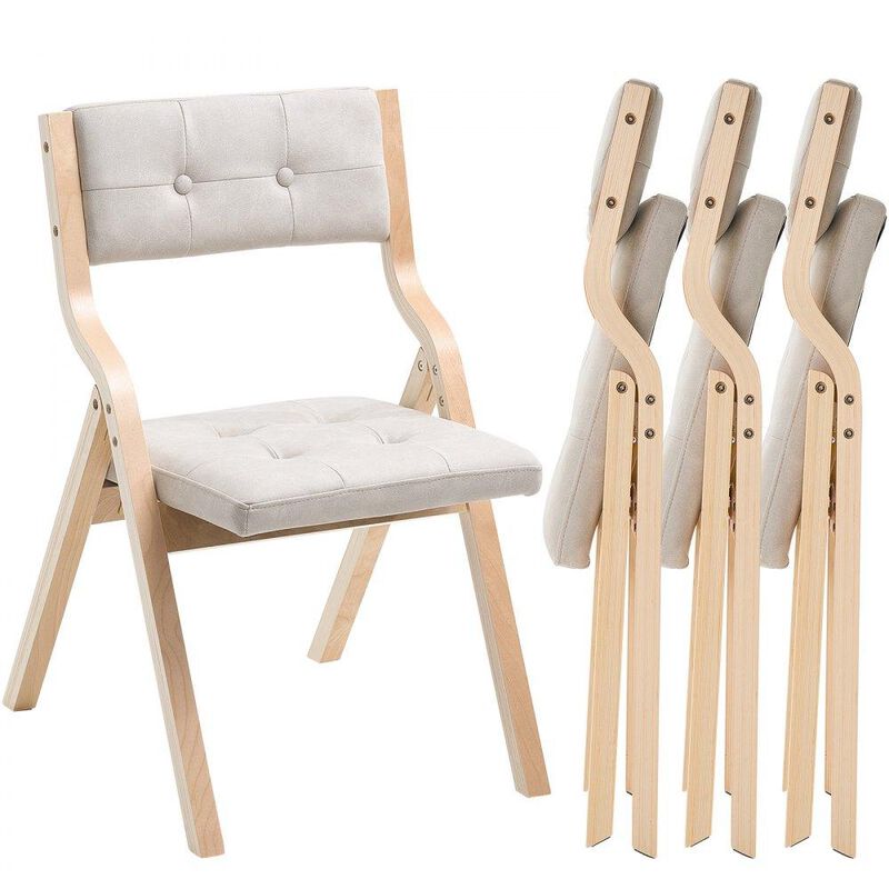 Foldable Wooden Chairs Set of 4 with Cushions, Portable Dining Seating for Kitchen & Office image number 0