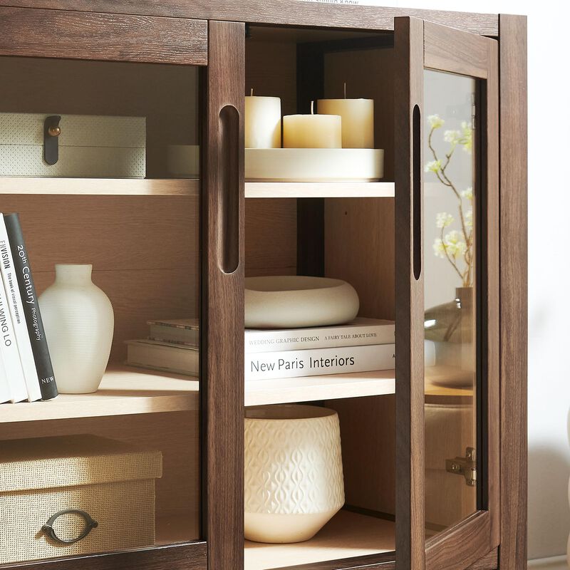 Modway Nell 36 Inch Accent Storage Cabinet in Walnut &ndash; Tea/Coffee Small Buffet Cabinet with Shelves for Living Room, Hallway, or Entryway image number 3