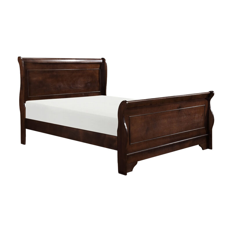 Yoshi Four Pc Queen Bedroom Set, Sleigh Style, Hidden Jewelry Drawers, Cherry Brown - Benzara