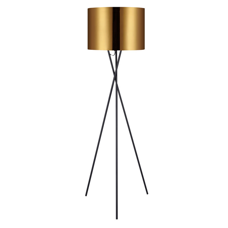 Teamson Home Cara 62.2" Modern Metal Tripod Floor Lamp with Drum Shade, Black/Gold