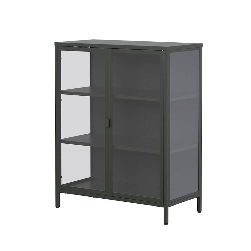Glamour Home Benzion 39.96-inch Black Two Door Storage Cabinet with Clear Doors