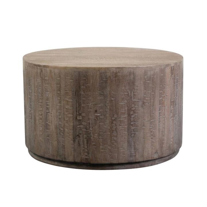 Starlight Canyon Home Mango Wood Round Coffee Table with Drum Base for Living Room