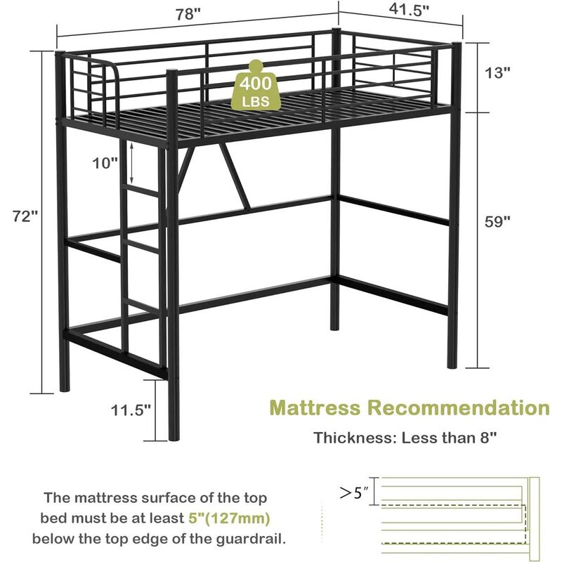 Compact Metal Loft Bed with Safety Ladder – Space-Saving Solution