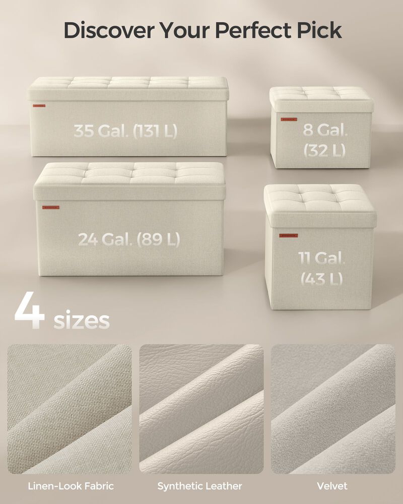 Long Folding Ottoman with Storage and Divider &ndash; 43" Upholstered Bench and Foot Stool for Home Organization