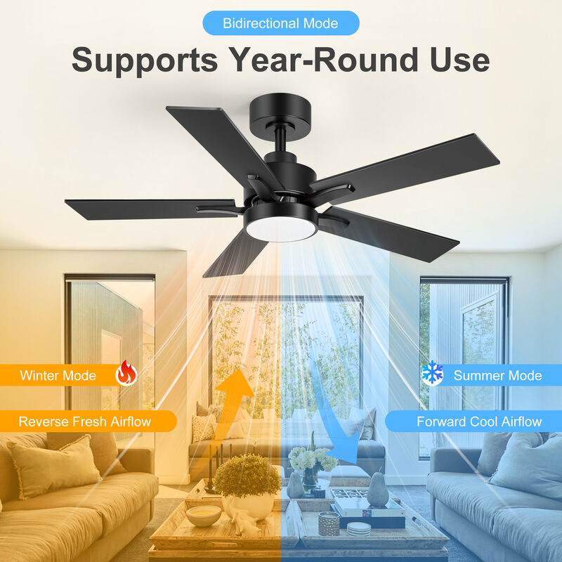 Breezary 42" LED Ceiling Fan with Light, 5 Blades, DC Motor, 6 Speeds, Remote Control image number 2