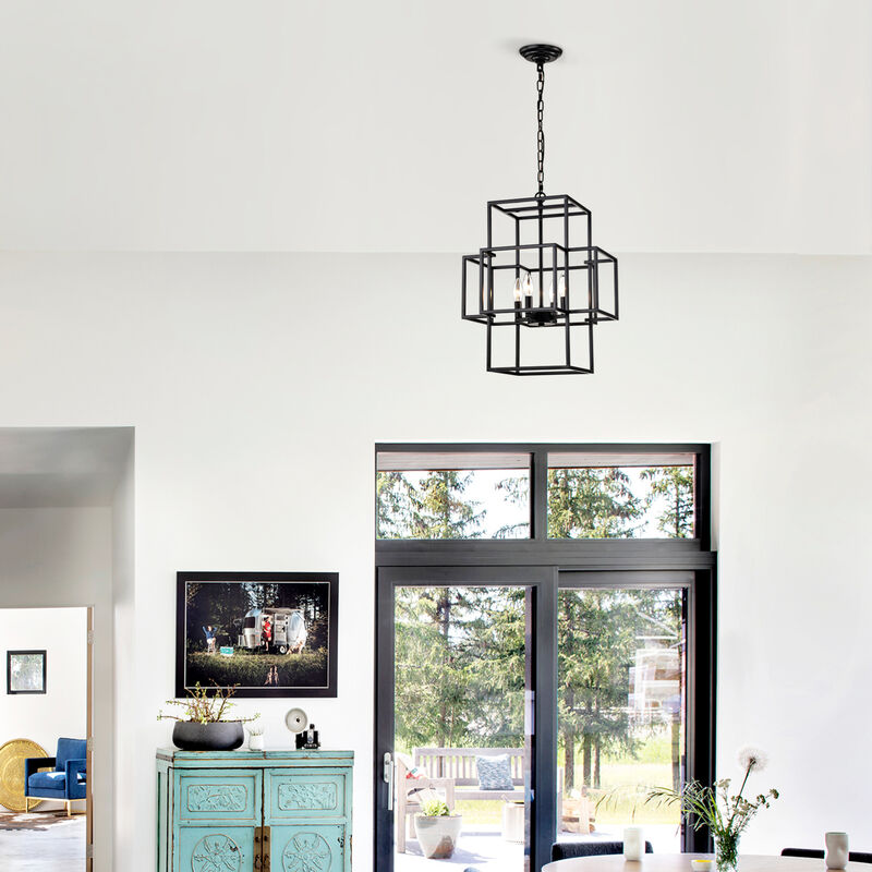 ELEMENT ACE Industrial Farmhouse Lantern Tiered Pendant Hanging Light Fixture with Adjustable Height image number 4