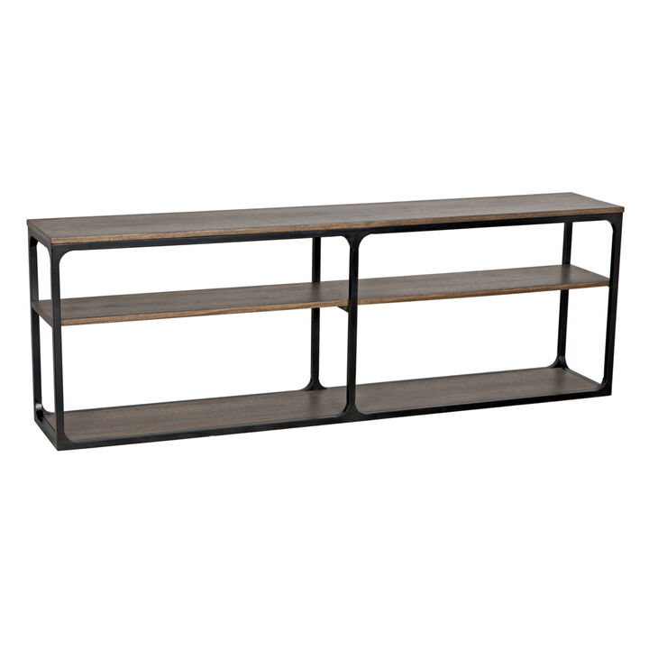 Novie Console, Large, Black Steel with Dark Walnut