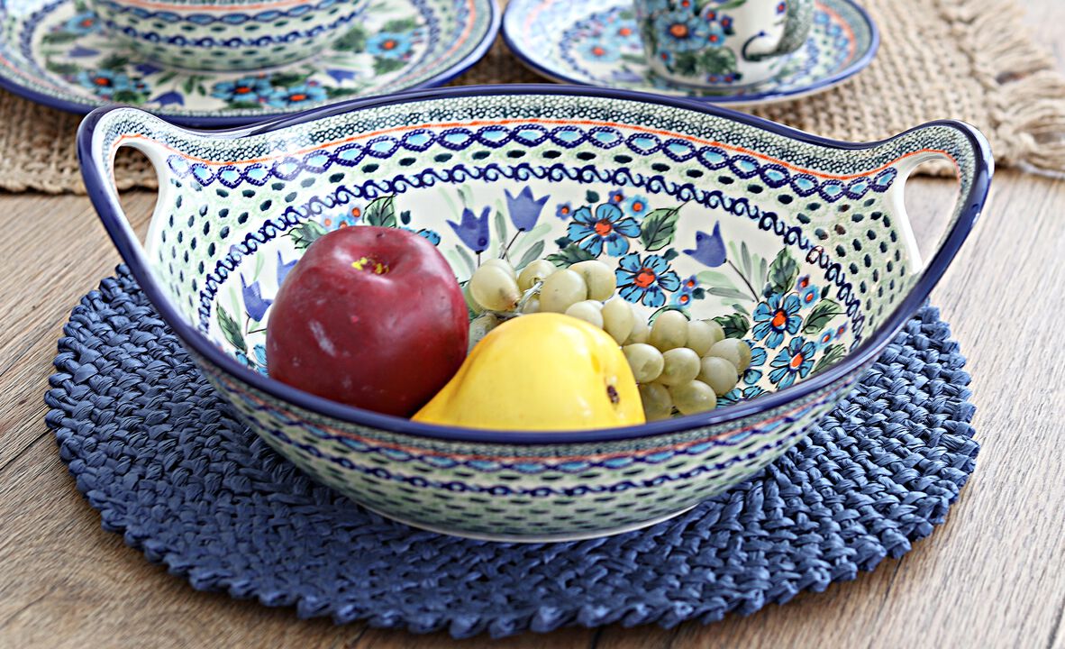 Blue Rose Polish Pottery Blue Tulip Deep Bowl with Handles