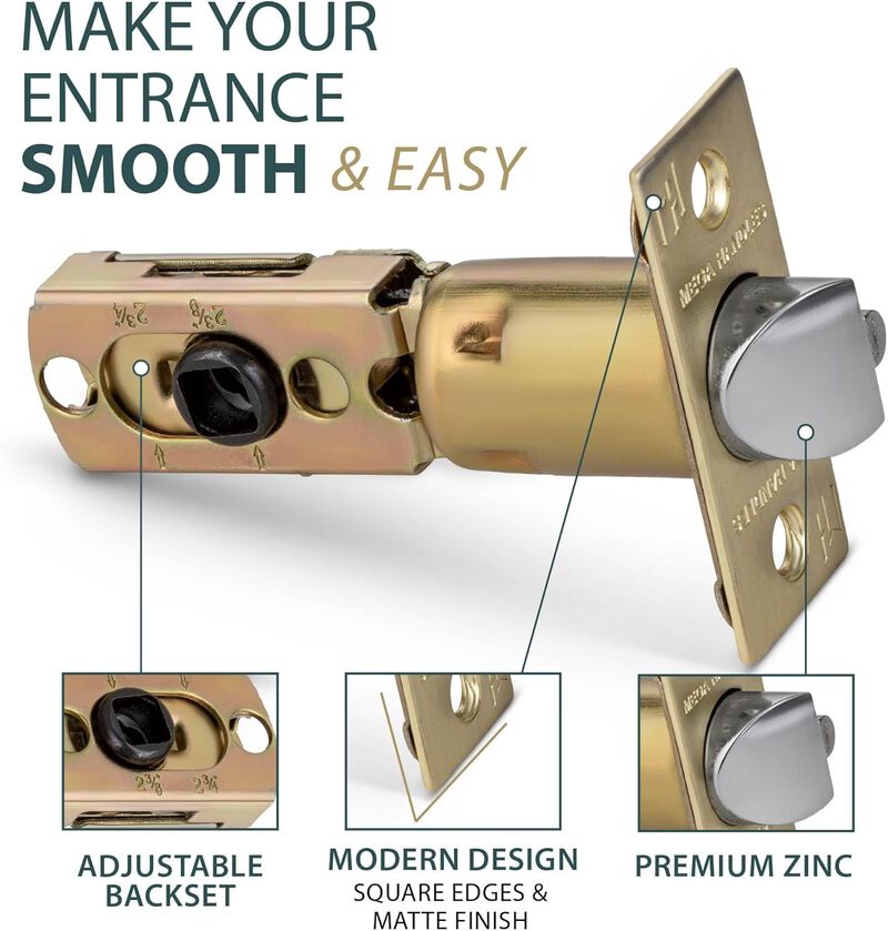 Mega Handles 2-Way Adjustable Entry Replacement Door Latch | Universal for Half Moon Spindles