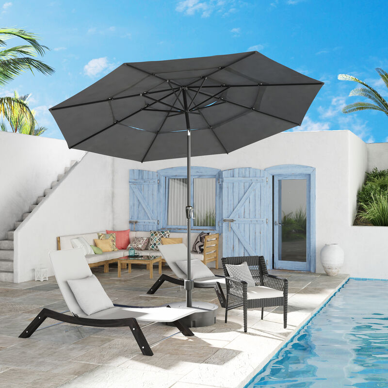 FUFU&GAGA 11FT 3-Tier Patio Umbrella &ndash; Navy Blue, Crank and Tilt, UV-Resistant Polyester, Heavy-Duty Steel Frame, Outdoor Sunshade (No Base, No Lights)