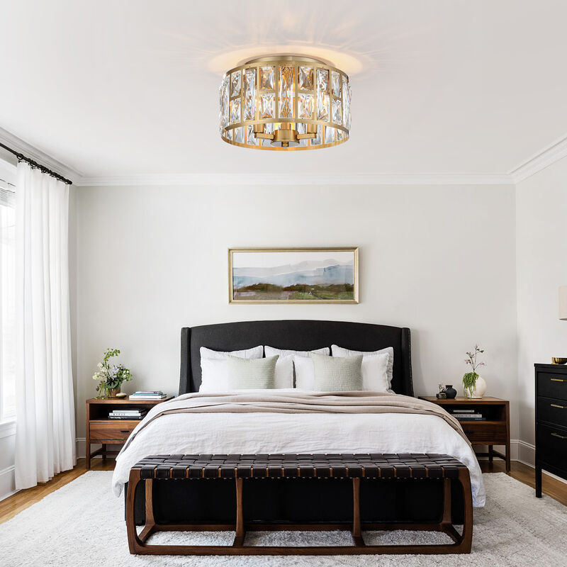 11.89 in Modern Glam 3-Light Dimmable Crystal Flush Mount Ceiling Light image number 4