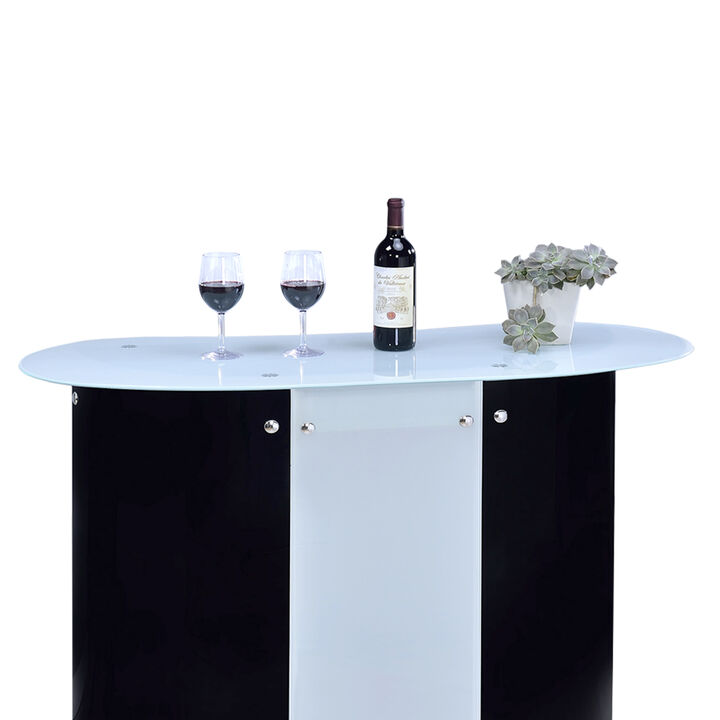 Contemporary Bar Unit with Frosted Glass Top, White And Black-Benzara
