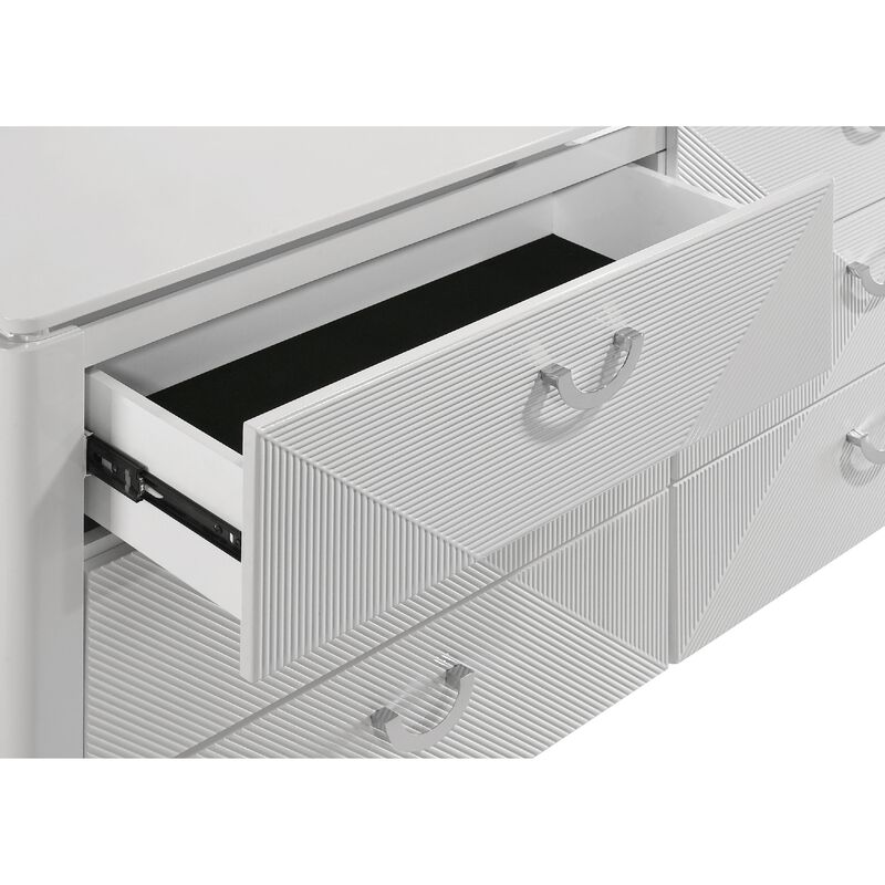 Ivana 63 Inch Wide Dresser with 6 Drawers, Geometric Front, White Wood image number 5