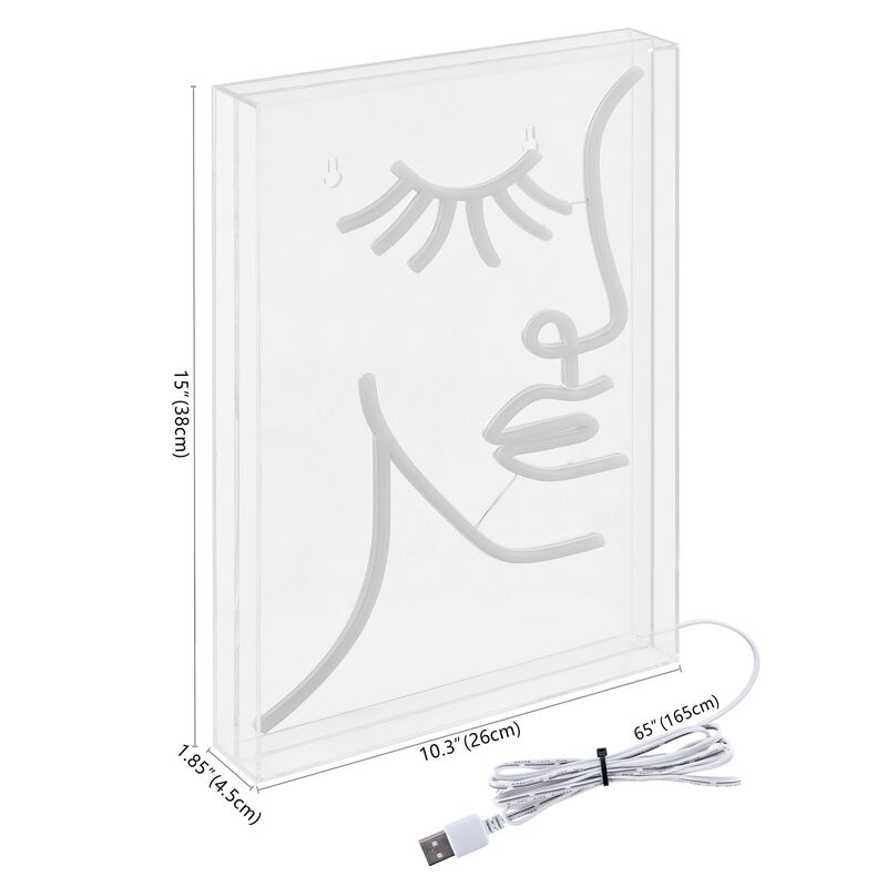 Half-Face 10.3" X 15" Contemporary Glam Acrylic Box USB Operated LED Neon Light