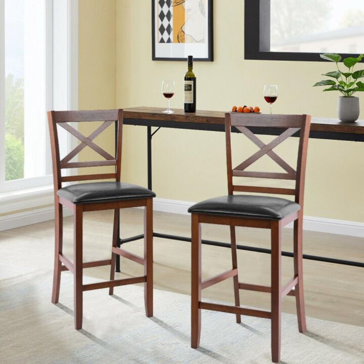 Hivvago Set of 2 Bar Stools 25 Inch Counter Height Chairs with PU Leather Seat