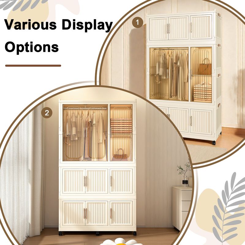 Clihome Portable Wardrobe Closet Storage Organizer 9 Magnetic Doors-9 Cubes & 1 Hanging Rod,6 pcs hangers image number 6